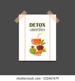 Vector illustration with cartoon summer ingredients for detox smoothie. Vegetables, fruits, chia seeds cartoon background. Fresh detox smoothie vitamin healthy living. Vegan diet, vegetarian lifestyle