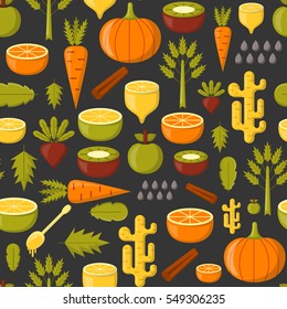 Vector illustration with cartoon summer ingredients for detox smoothie. Vegetables, fruits, chia seeds cartoon background. Fresh detox smoothie vitamin healthy living. Vegan diet, vegetarian lifestyle