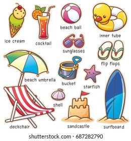 Vector illustration of Cartoon Summer Vacation vocabulary