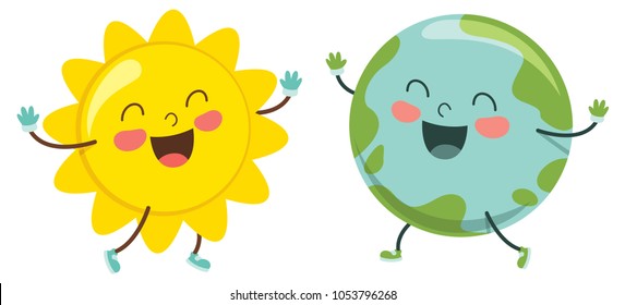 Vector Illustration Of Cartoon Sun And World	