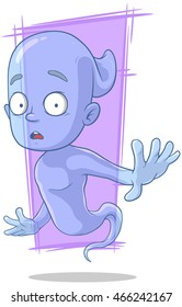 A vector illustration of cartoon surprised transparent blue ghost