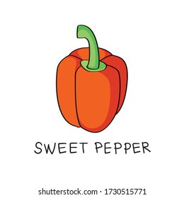 vector illustration of cartoon sweet pepper, sweet pepper doodle icon, cartoon style,Isolated on white background.