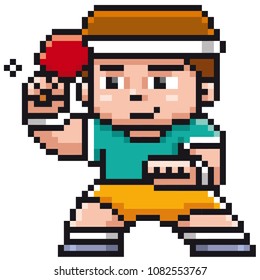 Vector illustration of Cartoon Table tennis player - Pixel design