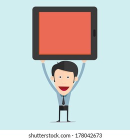 Vector illustration of cartoon with tablet flat design 