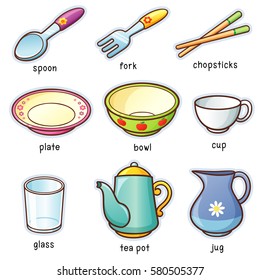 Vector illustration of Cartoon tableware vocabulary