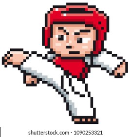 Vector illustration of Cartoon Taekwondo player - Pixel design