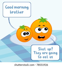 Vector illustration of cartoon talking oranges