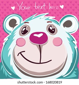 vector illustration of cartoon teddy bear on the pink background