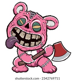 Vector illustration of Cartoon Teddy Zombie characters, Zombie Bear, Evil bear