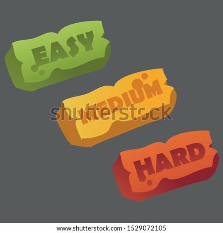 Vector illustration of a cartoon text easy, medium hard.