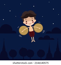 Vector illustration of cartoon thai ghost. Kra hang ghost.