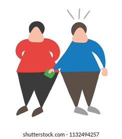 Vector illustration cartoon thief man stealing money from other man pocket.