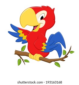 Vector illustration of a cartoon three colored parrot for design element