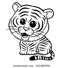Vector illustration of Cartoon tiger - Coloring book for kids