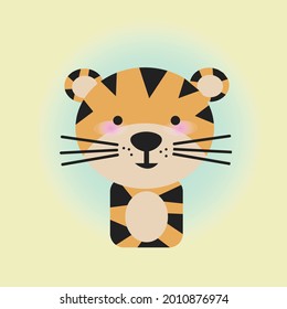 Vector illustration of a cartoon tiger head. Cute and kawaii tiger