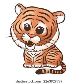 Vector illustration of Cartoon tiger, Wild animals
