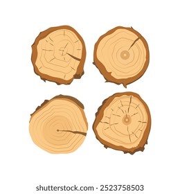 Vector illustration of cartoon timber. Wood log and trunk, stump and plank. Wooden firewood logs. Hardwoods construction materials vector isolated set. Illustration of logging and timber natural