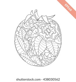 Vector illustration cartoon tomatoe with floral ornament. Coloring book page