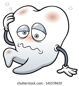 Vector illustration of Cartoon tooth be injured