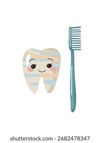 Vector illustration cartoon tooth character holding toothbrush