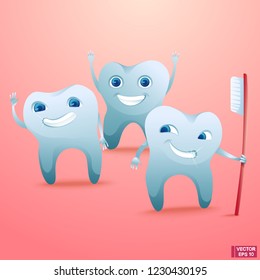 Vector illustration. Cartoon tooth with shield repels the attack of bacteria.