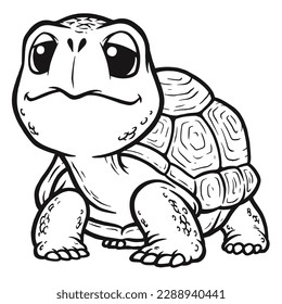 Ilustración vectorial de la tortuga de dibujos animados - Libro de colorear para niños