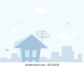 Vector illustration of cartoon town view