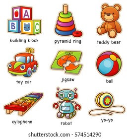 Vector illustration of Cartoon toys vocabulary