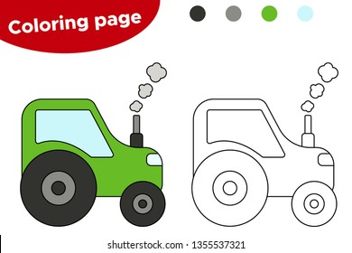 Vector illustration of cartoon tractor. Coloring book for preschool kids.