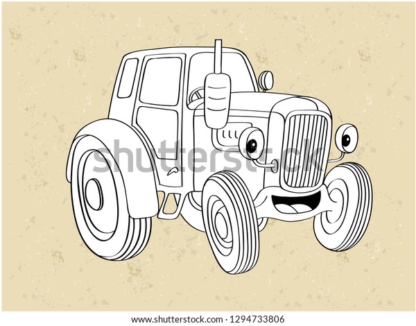 Vector\
Illustration of cartoon tractor - Coloring book.\
