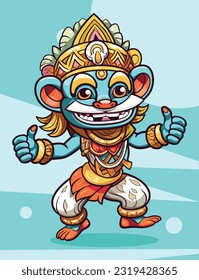 Vector Illustration, Cartoon Traditional Dancer with Mask