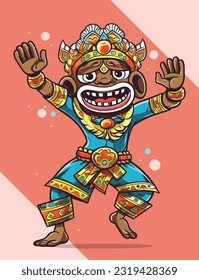 Vector Illustration, Cartoon Traditional Dancer with Mask