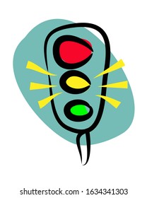 Vector - Illustration of Cartoon traffic light Yellow light Warning
