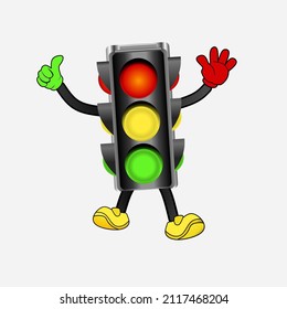 vector illustration, cartoon traffic light, for children's education