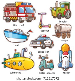 Vector Illustration of Cartoon Transportation vocabulary