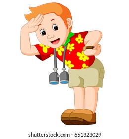 vector illustration of cartoon traveler with a telescope