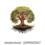 Vector illustration of a cartoon tree with roots