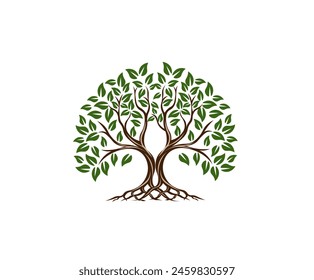 Vector illustration of a cartoon tree with roots	