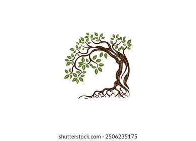 Ilustración vectorial de un árbol de dibujos animados con raíces	