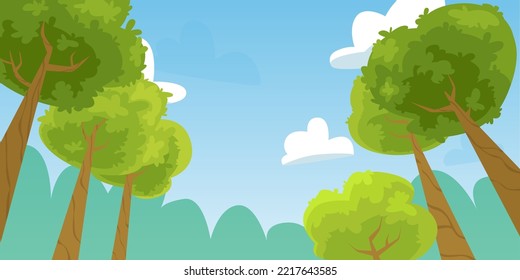 Vector illustration cartoon trees view from below