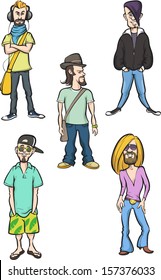Vector illustration of cartoon trendy young men. Easy-edit layered vector EPS10 file scalable to any size without quality loss. High resolution raster JPG file is included.