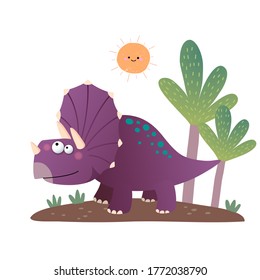 Vector illustration of cartoon Triceratops dinosaur on white background.