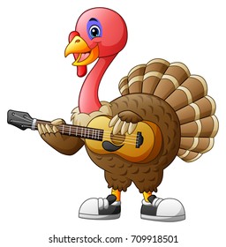 Vector illustration of Cartoon turkey with a guitar