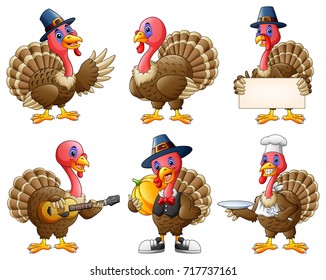 Vector illustration of Cartoon turkey mascot set