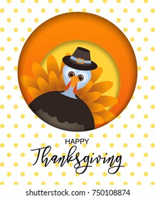 Vector illustration of a cartoon turkey and paper notes with a cloud of steam. Page template for cooking receipts to Thanksgiving dinner.