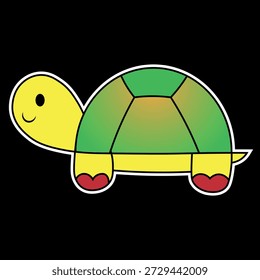 Ilustración vectorial de dibujos animados con nombre de tortuga listo para imprimir para pegatinas