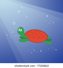 Vector illustration of cartoon turtle in the sea