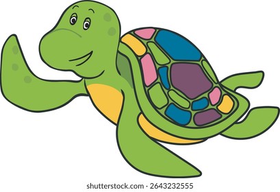 Vector illustration of Cartoon Turtle.Cartoon Turtle with colorfull Backside.
