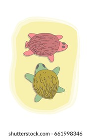 vector illustration with cartoon turtles