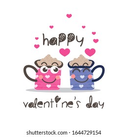 ilustración vectorial de dos pares de tazas de café que se aman en el día de las San Valentín. vectores de dibujos animados para tarjetas, pancartas, pegatinas y mascotas